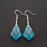 Hawaiian Jewelry Sea Glass Earrings, Wire Cross Earrings Turquoise Earrings Blue Earrings, Sea Glass Jewelry (December Birthstone Jewelry)
