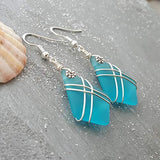 Hawaiian Jewelry Sea Glass Earrings, Wire Cross Earrings Turquoise Earrings Blue Earrings, Sea Glass Jewelry (December Birthstone Jewelry)