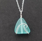 Hawaiian Jewelry Sea Glass Necklace, Wire Wave Aquamarine Necklace, Sea Glass Jewelry For Women, Beach Jewelry, (March Birthstone Jewelry)