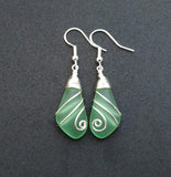Hawaiian Jewelry Sea Glass Earrings, Wire Peridot Earrings Green Earrings, Beachy Sea Glass Jewelry Birthday Gift(August Birthstone Jewelry)