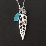 Hawaii Center Sliced Natural Terebra Turritella Shell Necklace with Blue Sea Glass, Starfish Charm, Natural Purple Pearl, FREE Gift Wrap