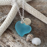 Hawaiian Jewelry Sea Glass Necklace, Personalizable "Heart Of The Sea" Turquoise Necklace Blue Heart Necklace, Sea Glass Jewelry For Women