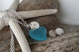 Hawaiian Jewelry Sea Glass Necklace, Personalizable "Heart Of The Sea" Turquoise Necklace Blue Heart Necklace, Sea Glass Jewelry For Women