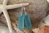 Hawaiian Jewelry Sea Glass Earrings, Rectangle Minimalist Jewelry Turquoise Blue Earrings, Sea Glass Birthday Gift (December Birthstone)