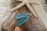 Hawaiian Jewelry Sea Glass Earrings, Rectangle Minimalist Jewelry Turquoise Blue Earrings, Sea Glass Birthday Gift (December Birthstone)