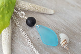 Hawaii Volcanic Eruption with "Lava and Sea" jewelry,  Lava Rock and Sea Glass necklace,   FREE gift wrap