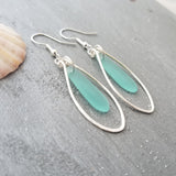 Hawaiian Jewelry Sea Glass Earrings, Wire Loop Aquamarine Earrings Beach Jewelry Sea Glass Jewelry Unique Earrings(March Birthstone Jewelry)