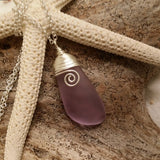 Hawaiian Jewelry Sea Glass Necklace, Wire "Magical Color Changing" Purple Necklace, Beach Jewelry Birthday Gift(February Birthstone Jewelry)