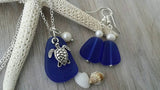 Hawaiian Jewelry Sea Glass Set, Cobalt Blue Necklace Earrings Jewelry Set For Women Turtle Necklace, Sea Glass Jewelry(September Birthstone)