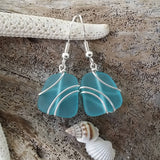 Made in Hawaii, Wire wrapped blue sea glass earrings,  Sea glass beach jewelry