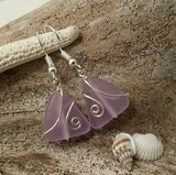 Hawaiian Jewelry Sea Glass Earrings, Wire Purple Earrings, Sea Glass Jewelry Beach Jewelry Fun Birthday Gift (February Birthstone Jewelry)