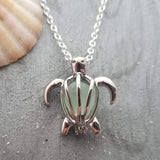 Handmade in Hawaii, Hawaiian Green Sea turtle wish locket with a natural piece of sea glass necklace, gift wrapped, customizable message