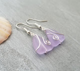 Hawaiian Jewelry Sea Glass Earrings, Wire Purple Earrings, Sea Glass Jewelry Beach Jewelry Fun Birthday Gift (February Birthstone Jewelry)