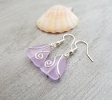 Hawaiian Jewelry Sea Glass Earrings, Wire Purple Earrings, Sea Glass Jewelry Beach Jewelry Fun Birthday Gift (February Birthstone Jewelry)