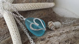 Handmade in Hawaii, Hammered heart blue sea glass beach necklace,   gift box, Sea glass jewelry gift.