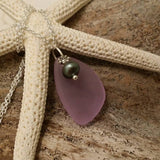 Handmade in Hawaii, Purple sea glass necklace, Fresh water purple pearl ,  gift box, Gift for her.