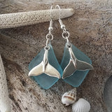Made in Hawaii, Whale Tails blue sea glass earrings,  FREE gift wrap, FREE gift message