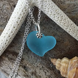 Hawaiian Jewelry Sea Glass Necklace, "Heart Of The Sea" Turquoise Necklace Blue Heart Necklace, Sea Glass Jewelry (December Birthstone Gift)