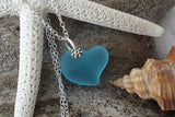Hawaiian Jewelry Sea Glass Necklace, "Heart Of The Sea" Turquoise Necklace Blue Heart Necklace, Sea Glass Jewelry (December Birthstone Gift)