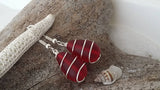 Hawaiian Jewelry Sea Glass Earrings, Wire Ruby Earrings Red Earrings, Unique Earrings Beach Jewelry Birthday Gift (July Birthstone Jewelry)