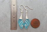 Handmade in Hawaii, Wire Wrapped "Wave Swirls" Turquoise Bay blue sea glass earrings, Beach jewelry gift
