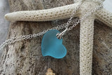 Hawaiian Jewelry Sea Glass Necklace, "Heart Of The Sea" Turquoise Necklace Blue Heart Necklace, Sea Glass Jewelry (December Birthstone Gift)