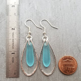 Hawaiian Jewelry Sea Glass Earrings, Hammered Wire Loop Turquoise Earrings Blue Earrings, Sea Glass Jewelry (December Birthstone Jewelry)