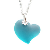 Hawaiian Jewelry Sea Glass Necklace, "Heart Of The Sea" Turquoise Necklace Blue Heart Necklace, Sea Glass Jewelry (December Birthstone Gift)