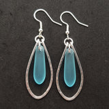 Hawaiian Jewelry Sea Glass Earrings, Hammered Wire Loop Turquoise Earrings Blue Earrings, Sea Glass Jewelry (December Birthstone Jewelry)