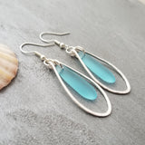 Hawaiian Jewelry Sea Glass Earrings, Hammered Wire Loop Turquoise Earrings Blue Earrings, Sea Glass Jewelry (December Birthstone Jewelry)