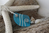 Handmade in Hawaii, Wire wrapped  blue sea glass necklace,   Hawaiian  jewelry.Sea glass jewelry.