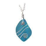 Handmade in Hawaii, Wire wrapped  blue sea glass necklace,   Hawaiian  jewelry.Sea glass jewelry.