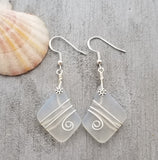 Hawaiian Jewelry Sea Glass Earrings, Wire Wrapped Moonstone Earrings, Unique Sea Glass Jewelry Birthday Gift For Women (June Birthstone)