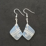 Hawaiian Jewelry Sea Glass Earrings, Wire Wrapped Moonstone Earrings, Unique Sea Glass Jewelry Birthday Gift For Women (June Birthstone)