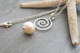 Handmade in Hawaii, Hammered Swirl Wire Natural Pearl necklace, "June Birthstone",   FREE gift wrap