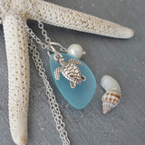 Hawaiian Jewelry Sea Glass Necklace, Turtle Necklace Turquoise Blue Necklace, Beach Sea Glass Jewelry Birthday Gift (December Birthstone)