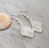 Hawaiian Jewelry Sea Glass Earrings, Wire Wrapped Moonstone Earrings, Unique Sea Glass Jewelry Birthday Gift For Women (June Birthstone)