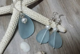Handmade in Hawaii, "Magical Color Changing" Purple sea glass necklace + earrings jewelry set, natural pearl.