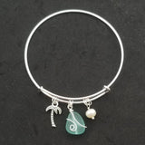 Hawaiian Jewelry Sea Glass Bracelet, Aquamarine Bracelet Palm Tree Pearl Beach Bracelet, Sea Glass Jewelry Birthday Gift (March Birthstone)