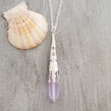 Hawaiian Jewelry Sea Glass Necklace, Long Teardrop Necklace "Magical Color Changing" Purple Necklace Beach Jewelry (February Birthstone)