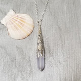Hawaiian Jewelry Sea Glass Necklace, Long Teardrop Necklace "Magical Color Changing" Purple Necklace Beach Jewelry (February Birthstone)