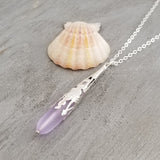 Hawaiian Jewelry Sea Glass Necklace, Long Teardrop Necklace "Magical Color Changing" Purple Necklace Beach Jewelry (February Birthstone)