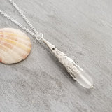 Hawaiian Jewelry Sea Glass Necklace, Crystal Clear Long Teardrop Necklace, Sea Glass Jewelry Birthday Gift  For Women (April Birthstone)
