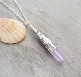 Hawaiian Jewelry Sea Glass Necklace, Long Teardrop Necklace "Magical Color Changing" Purple Necklace Beach Jewelry (February Birthstone)