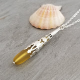 Hawaiian Jewelry Sea Glass Necklace, Yellow Necklace Long Teardrop Necklace, Beach Jewelry Birthday Gift For Girls  (November Birthstone)