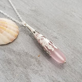 Hawaiian Jewelry Sea Glass Necklace, Pink Necklace, Long Teardrop Necklace, Birthday Gift  For Women (October Birthstone Jewelry)