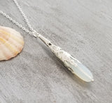 Hawaiian Jewelry Sea Glass Necklace, Moonstone Necklace, Long Teardrop Necklace, Birthday Gift  For Women (June Birthstone Jewelry)