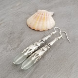 Hawaiian Jewelry Sea Glass Earrings, Seafoam Earrings Long Teardrop Earrings, Sea Glass Jewelry For Women Beach Jewelry Handmade Earrings