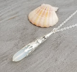 Hawaiian Jewelry Sea Glass Necklace, Moonstone Necklace, Long Teardrop Necklace, Birthday Gift  For Women (June Birthstone Jewelry)