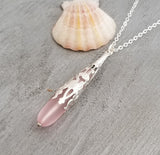 Hawaiian Jewelry Sea Glass Necklace, Pink Necklace, Long Teardrop Necklace, Birthday Gift  For Women (October Birthstone Jewelry)